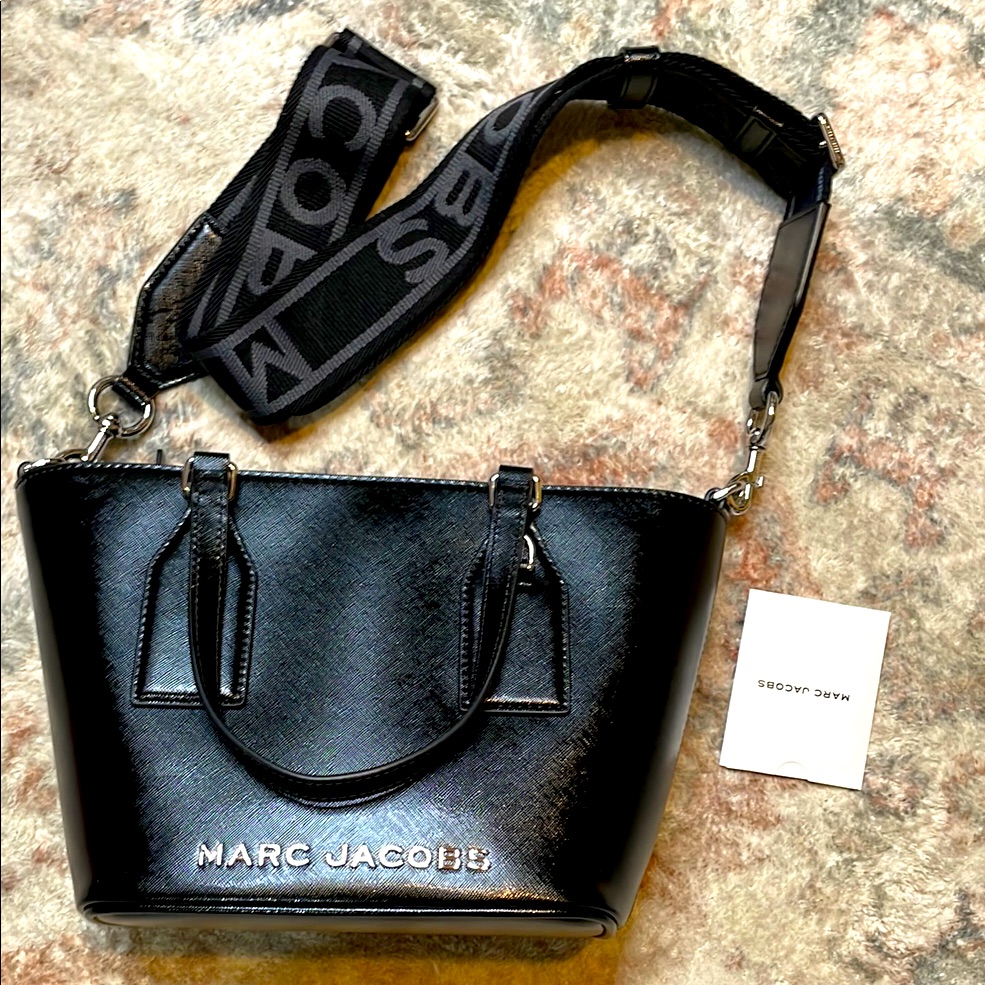 Marc Jacobs Saffiano Black Leather Mini Tote Handbag With Removable Strap Nwt